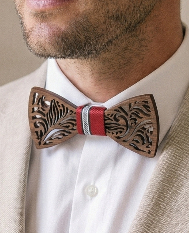 Coffret Noeud Papillon Rouge Homme en Bois «Baptiste»