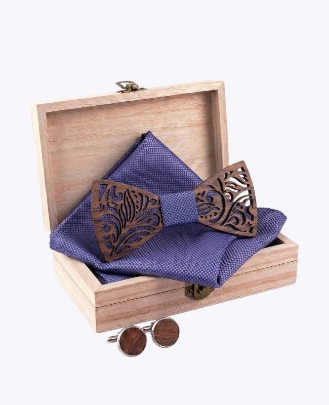 Coffret Noeud Papillon Violet Homme en Bois «Baptiste»