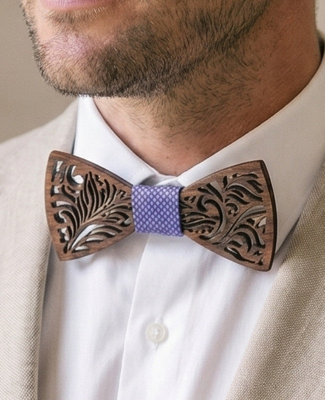 Coffret Noeud Papillon Violet Homme en Bois «Baptiste»