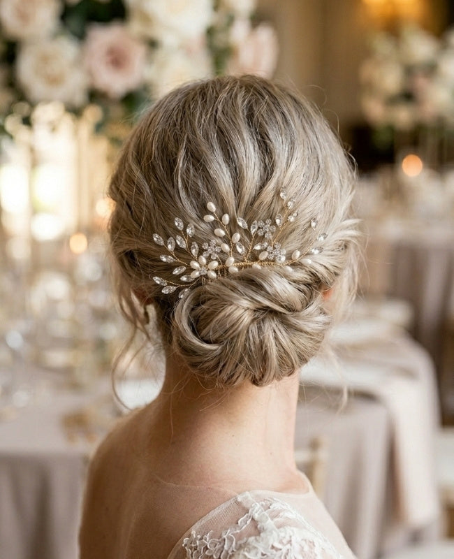 Peigne Fleuri Doré n°1 Femme «Élise»