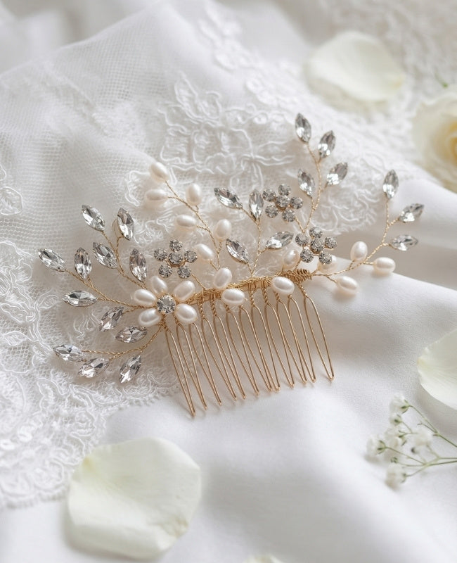 Peigne Fleuri Doré n°1 Femme «Élise»