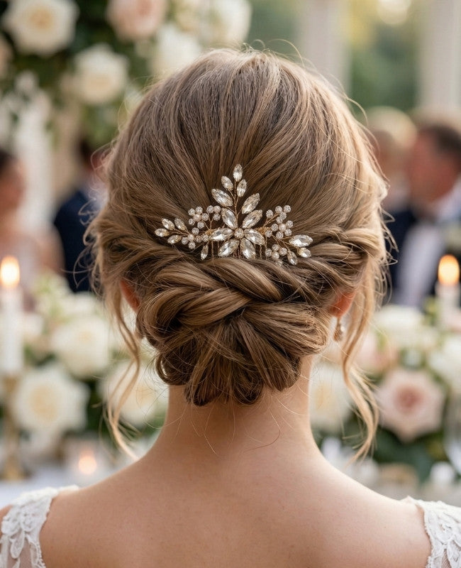 Peigne Fleuri Doré n°3 Femme «Élise»